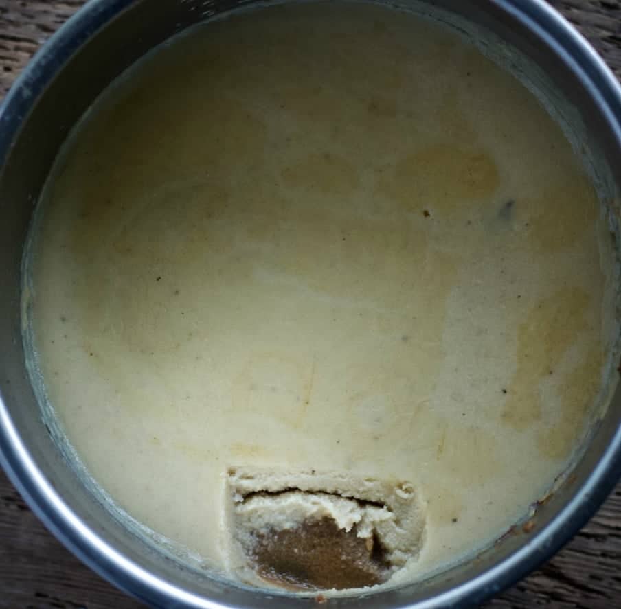 Instant Pot Bone broth forms a solid fat layer on top when chilled.