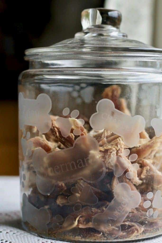 Turkey Jerky Dog Treats in a dog treat jar.