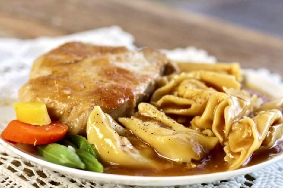 Pork Chops Skillet Dinner Tortellini in Wine sauce