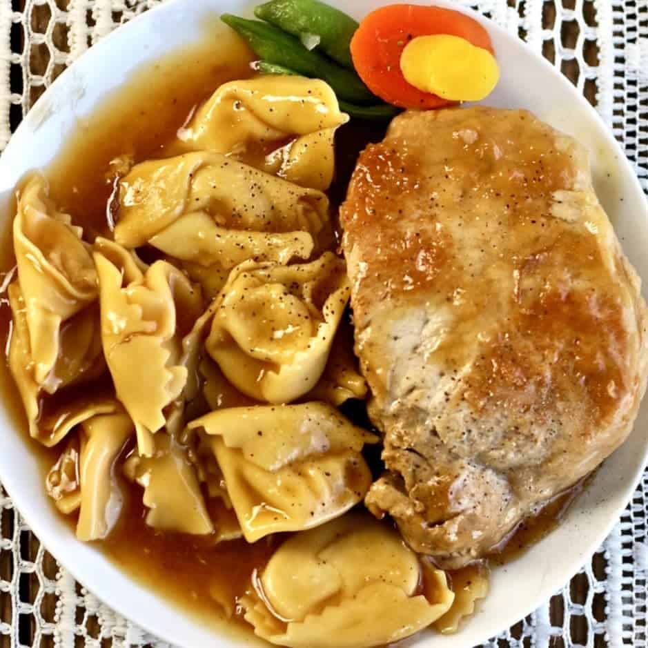 Pork Skillet Dinner with 5 Cheese Tortellini in Wine Sauce