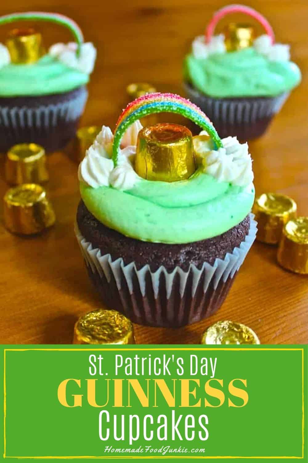 St. Patrick's day Guinness cupcakes-pin image