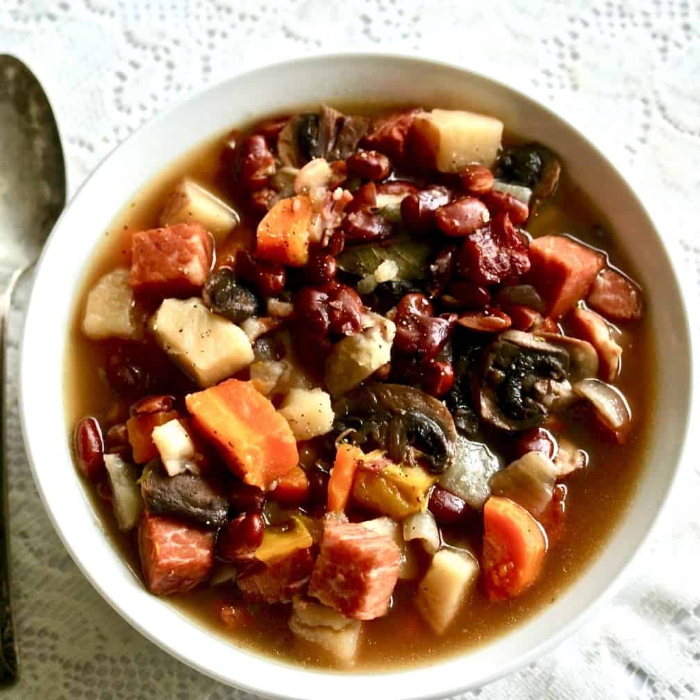 Instant Pot Hambone Bean Soup in a bowl
