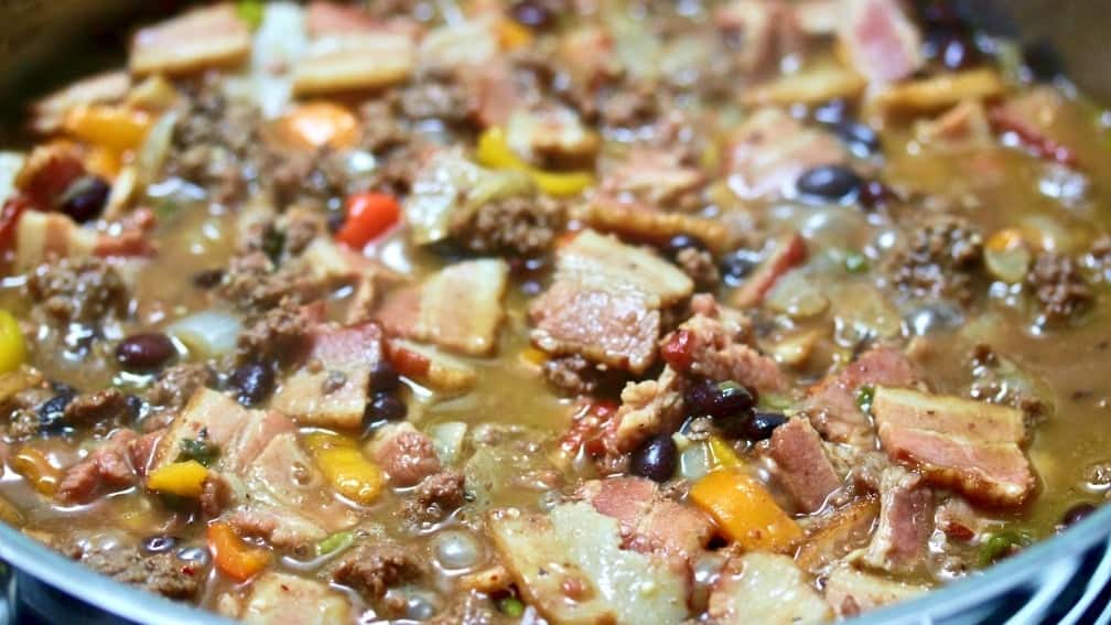 Smoky Moose Meat Skillet dinner in the making