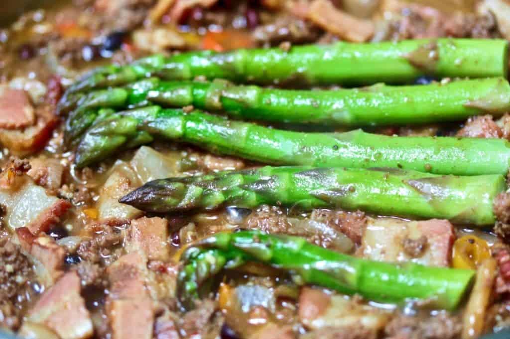 Moose meat skillet Dinner with Asparagus