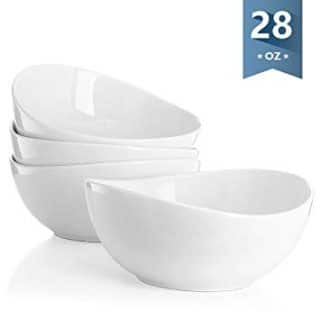 Sweese 1104 Porcelain Bowls - Set of 4-28 Ounce for Cereal, Salad and Desserts, White