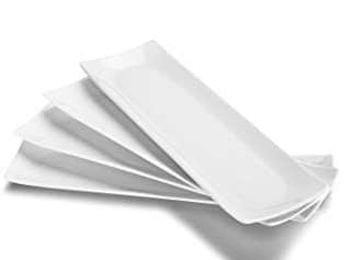 DOWAN 14-Inch Porcelain Serving Plates/Rectangular Platters, Set of 4, Classic White