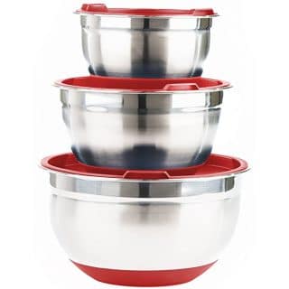 Fitzroy and Fox Non-Slip Stainless Steel Mixing Bowls with Lids, Set of 3, Red