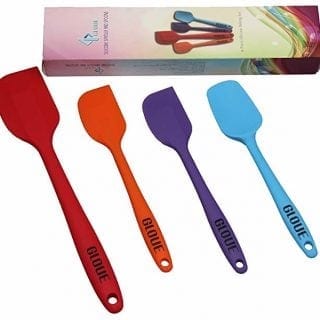 GLOUE Silicone Spatula Set - 4-piece 450oF Heat-Resistant Baking Spoon & Spatulas - Ergonomic Easy-to-Clean Seamless One-Piece Design - Nonstick - Dishwasher Safe - Solid Stainless Steel - Multicolor