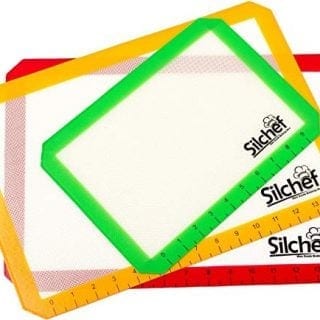 Silicone 3 Piece Non Stick Baking Mats with Measurements 2 Half Sheet Liners and 1 Quarter Sheet Mat, Professional Quality, Non Toxic and FDA Approved, Red, Yellow and Green