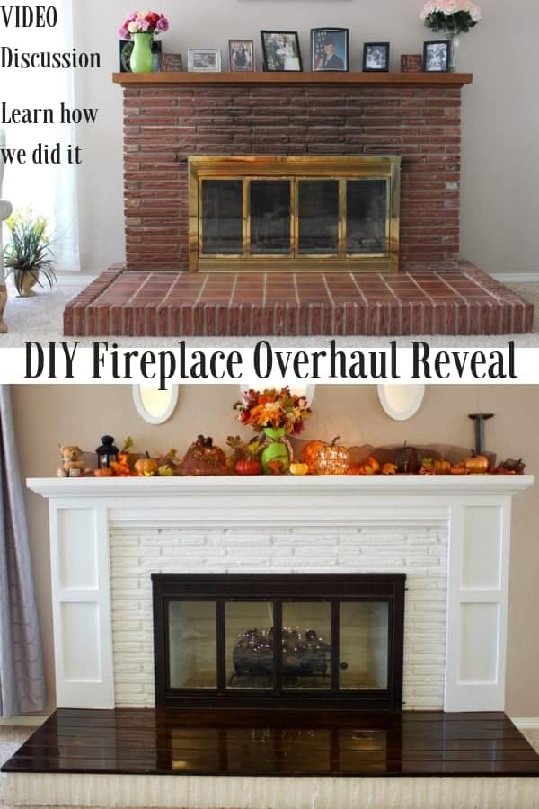 DIY Fireplace Overhaul Reveal DIY Fireplace Overhaul Reveal with a video discussion. Learn how we transformed our ugly old fireplace into a gorgeous focal point for our home! #DIY #diy #fireplace #brickfireplace #paintingbrickfireplace #fireplaceremodel #fireplaceoverhaul #brick #fireplace #paint