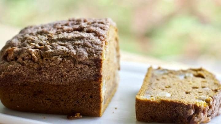Pumpkin Apple Spice Bread is delicious warmed with a bit of butter.