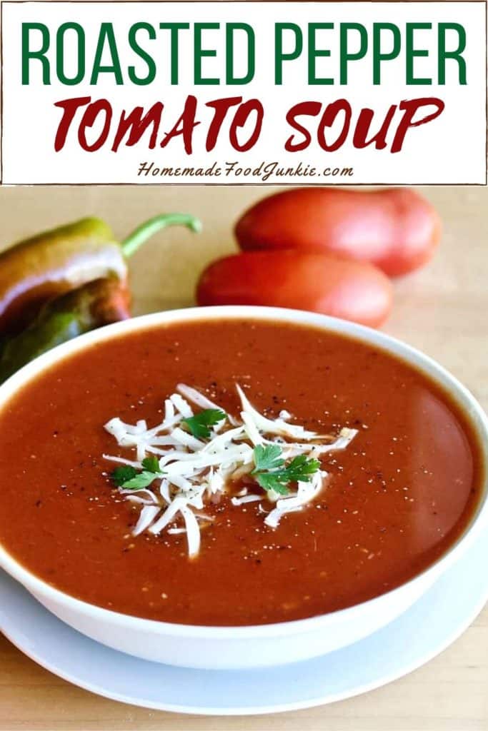Roasted pepper tomato soup-pin image