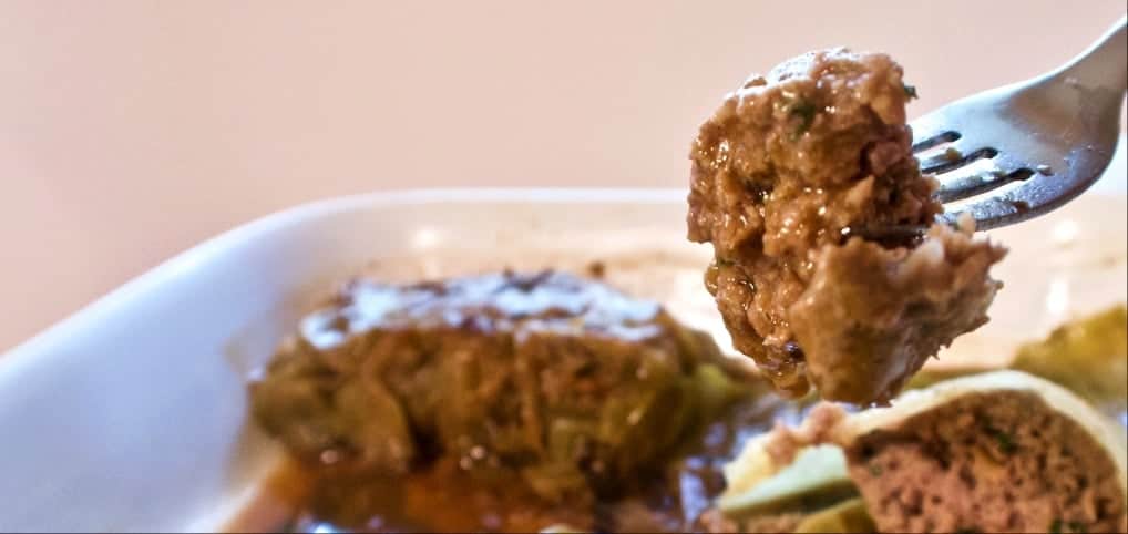 Cabbage roll meat filling forkful