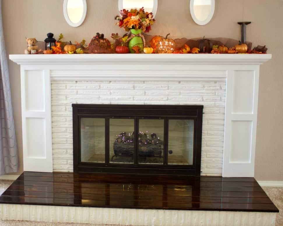 Fireplace Overhaul Reveal. DIY Brick Fireplace decorated for Fall
