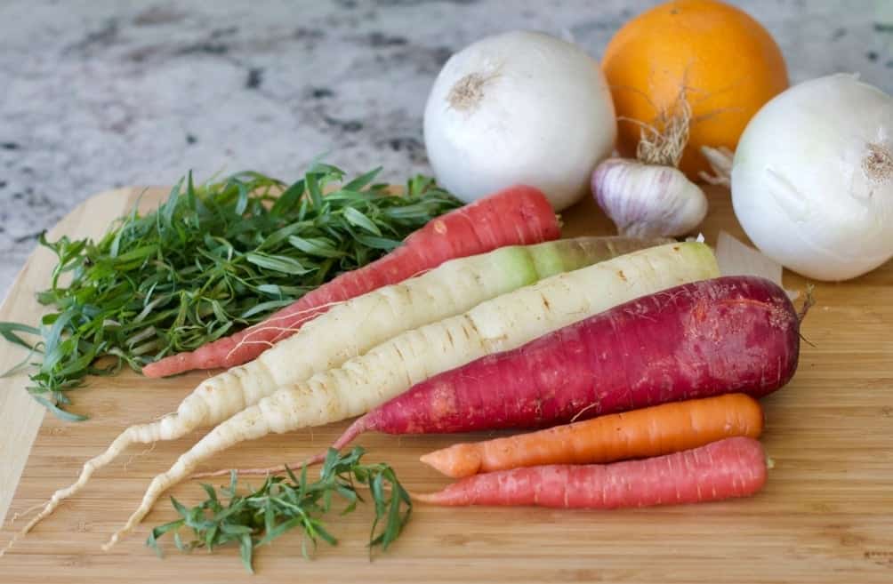 Carrot Tarragon Soup 2 Ingredients for Carrot Tarragon Soup. Rainbow carrots, white onions, fresh garlic, fresh tarragon and fresh oranges