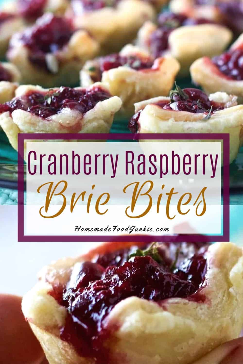 cranberry raspberry brie bites-pin image