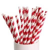 Webake 144 Pack Biodegradable Paper Straws Stripes 7.75" for Birthdays,Holiday,Weddings,Baby Showers, Celebrations,Parties (Red)