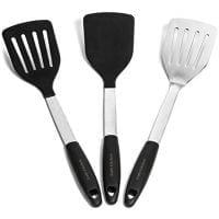 Spatula Set Heat Resistant Silicone and Stainless Steel - Best Turner Spatulas Rubber Grip - Flexible Kitchen Spatulas for Cooking and Non Stick Cookware - Pancake Turners, Egg Flippers - 3-Piece Set