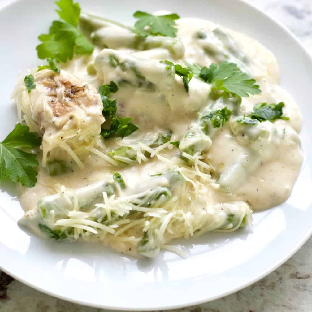 Low Carb chicken alfredo plated