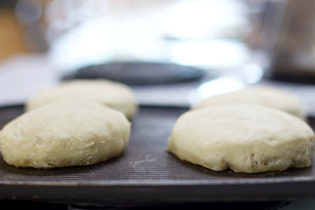 Sourdough English Muffins cooking