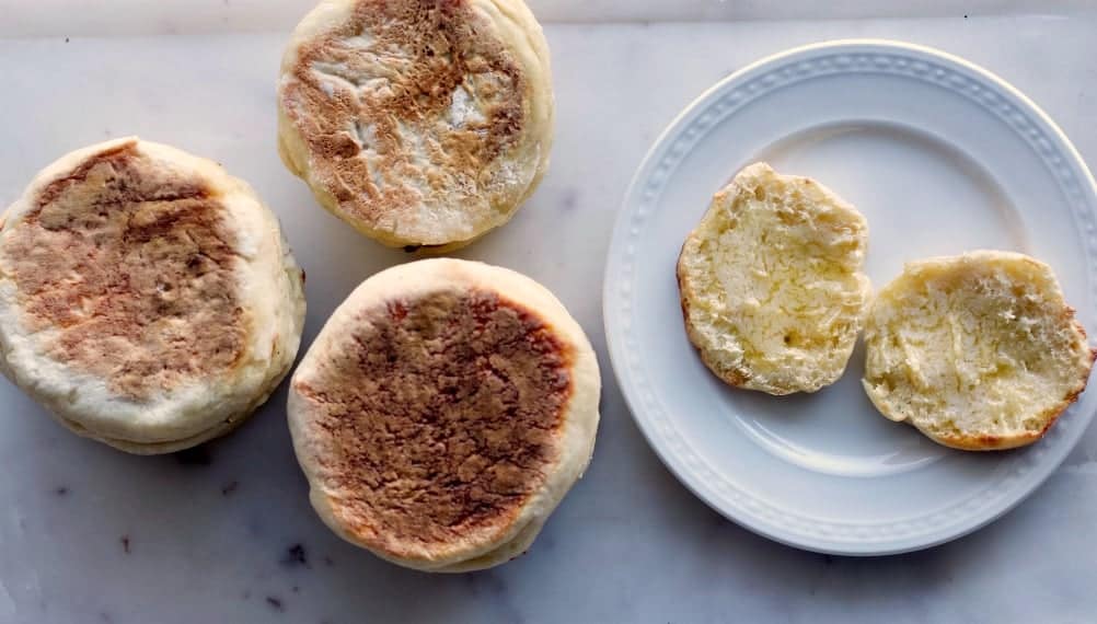 Sourdough English muffin buttered