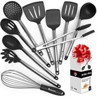 Kitchen Utensil Set - 10 Cooking Utensils - Nonstick Silicone and Stainless Steel Spatula Set - Best Kitchen Tools for Gift