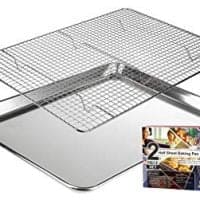 KITCHENATICS Baking Sheet with Cooling Rack: Half Aluminum Cookie Pan Tray with Stainless Steel Wire and Roasting Rack - 13.1" x 17.9", Heavy Duty Commercial Quality