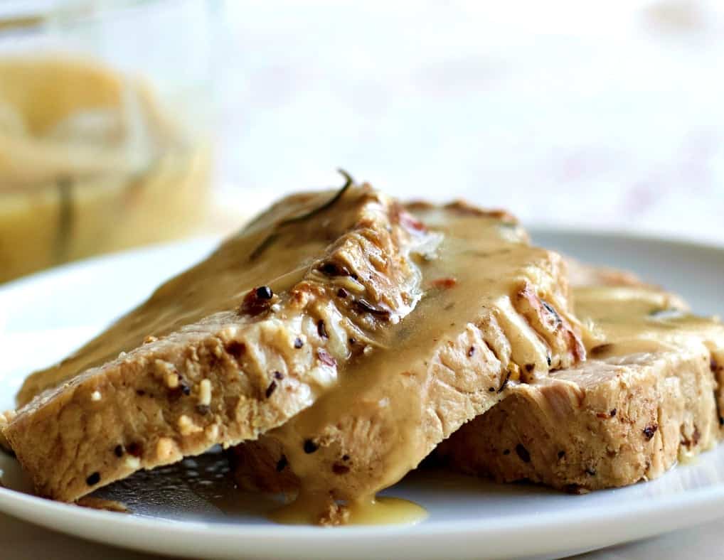 Pork loin roast slices with gravy