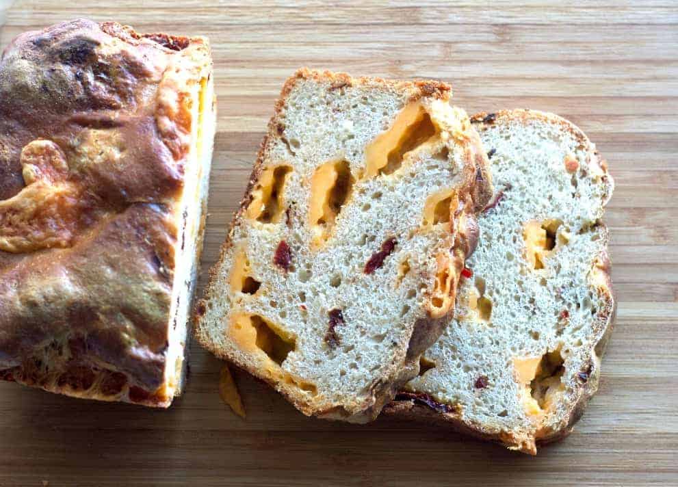Sourdough batter bread with peppers and cheese