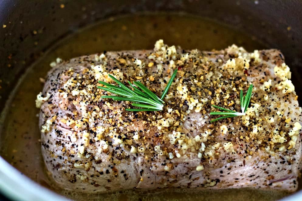 Browned pork roast in instant pot.