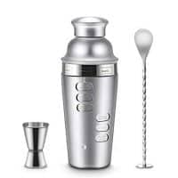 Blusmart Cocktail Shaker Stainless Steel 24oz Bar Set Kit Cocktail Shakers with Rotation Recipe Guide, Martini Tool Accessories Built-in Bartender Strainer & Measuring Jigge (15 & 30 ml) (02)