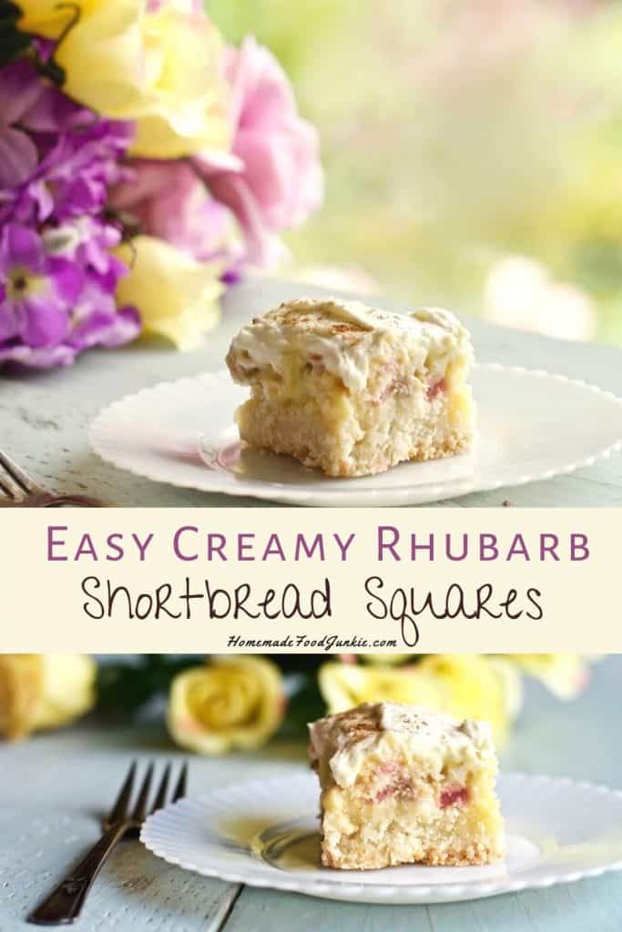 Easy creamy rhubarb shortbread squares-pin image