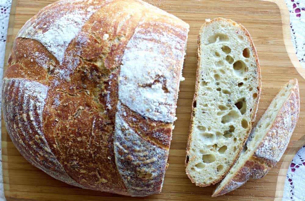 roasted garlic Rosemary Sourdough bread. sliced