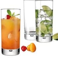 Heavy Base Highball Glasses 17 Ounce with S/S Straws, Clear Tall Barware Drinking Glasses for Water, Juice, Beer, Whiskey, and Cocktails - Set of 4
