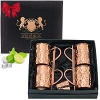 Copper Mugs Moscow Mule Set Of 4 By B.WEISS Handmade Hammered Copper Cups 100% Pure Copper +Bonus: 4 copper straws 1 shot mug and A beautiful gift box