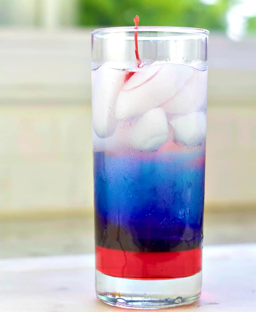 Red white and Blue layered vodka drink