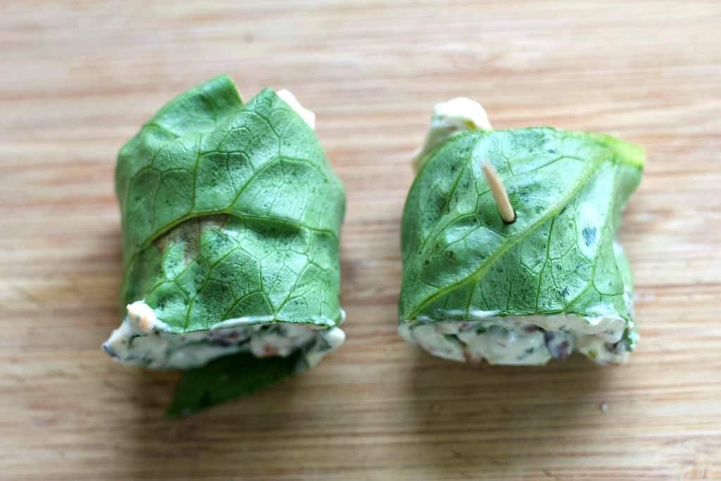 Romaine lettuce wraps with cream cheese filling-Top view