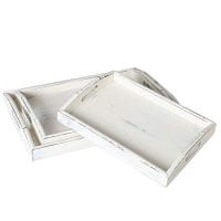 MyGift Vintage Rustic White Wood Nesting Serving Trays with Oval Cutout Handles, Set of 3