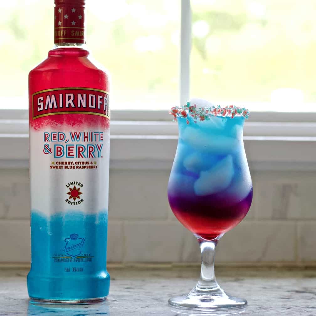 Red white and Berry Smirnoff Bottle and Firecracker Cocktail