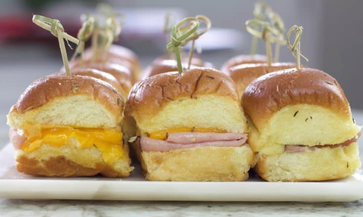 Tray of ham and cheese sliders
