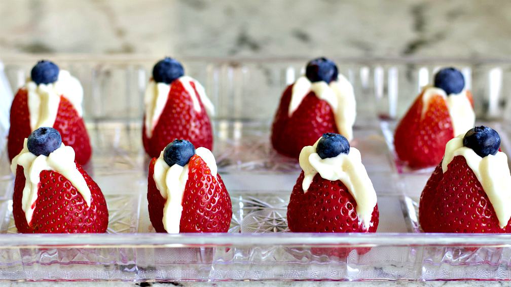 strawberry bites on a party tray.