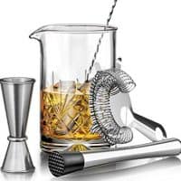 Premium Cocktail Mixing Glass Set - Thick Bottom 18oz - 550ml - Seamless Lead Free Crystal Mixing Glass, Jigger, Strainer & Muddler - Professional Quality - Makes a Great Gift&nbsp;