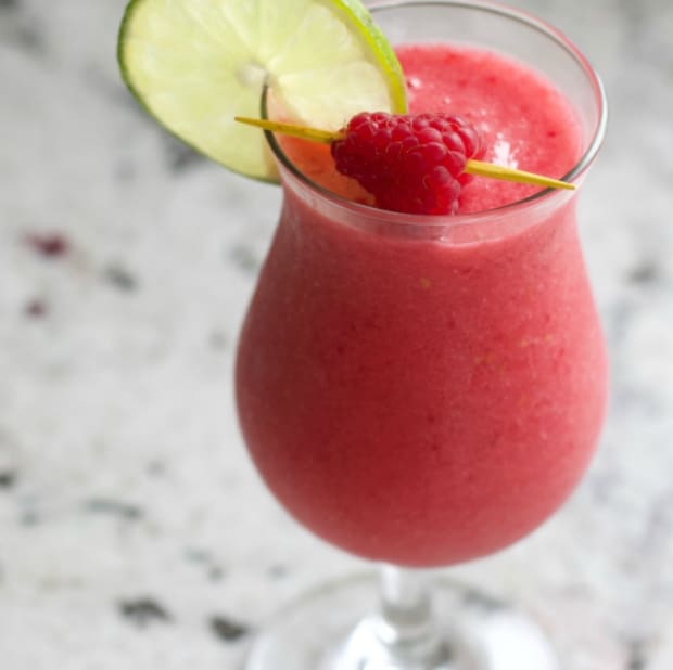 Easy Berry Mint Bubbler Mocktail Recipe 20 top view of the copa Banana Daiquiri
