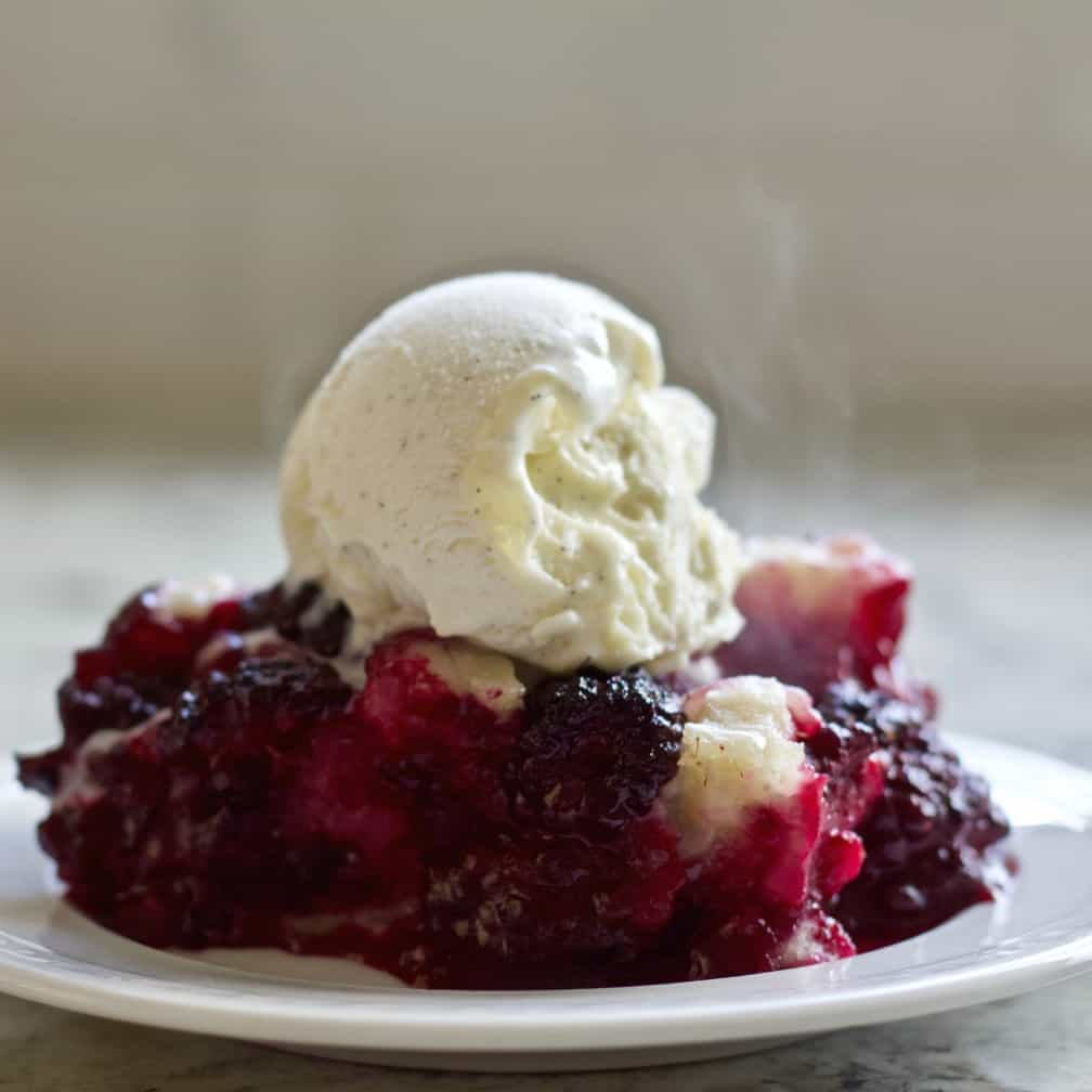 Blackberry cobbler with vanilla bean ice cream