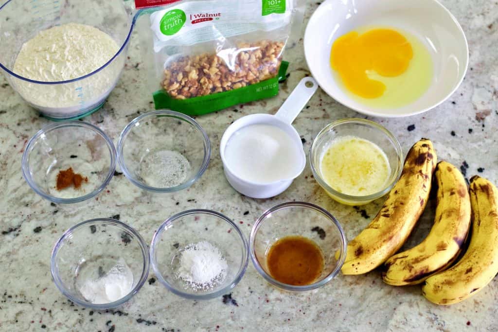 Ingredients for banana nut muffins
