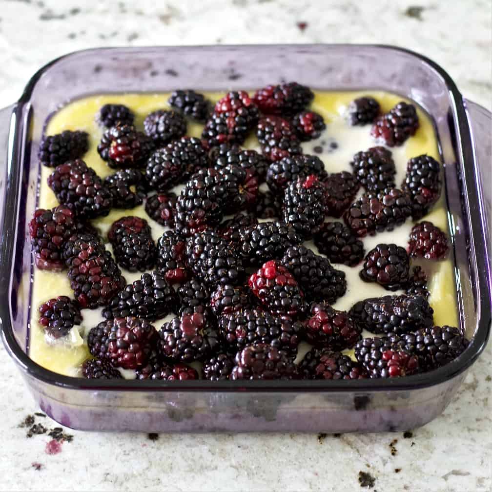 Pour the blackberries over the batter