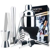 18oz Stainless Steel Cocktail Shaker Bar Set Tools with Martini Mixer Double Measuring Jigger/Mixing Spoon/Liquor Pourers/Muddler/Strainer and Ice Tongs Professional Bar Accessories (8 Piece Set)