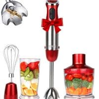 KOIOS Powerful 800W 4-in-1 Hand Immersion Blender 12 Speeds, Includes 304 Stainless Steel Stick Blender, 600ml Mixing Beaker, 500ml Food Processor, and Whisk Attachment, Multi-Purpose, BPA-Free, Red