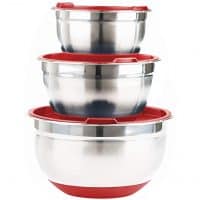 Stainless Steel Mixing Bowls with Lids (Set of 3) by Fitzroy and Fox, Red or blue