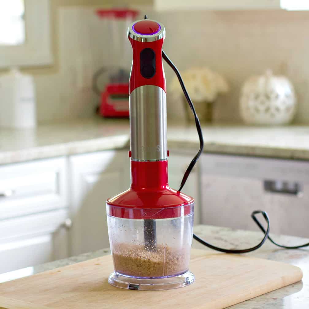 chopping pecans in koios immersion blender